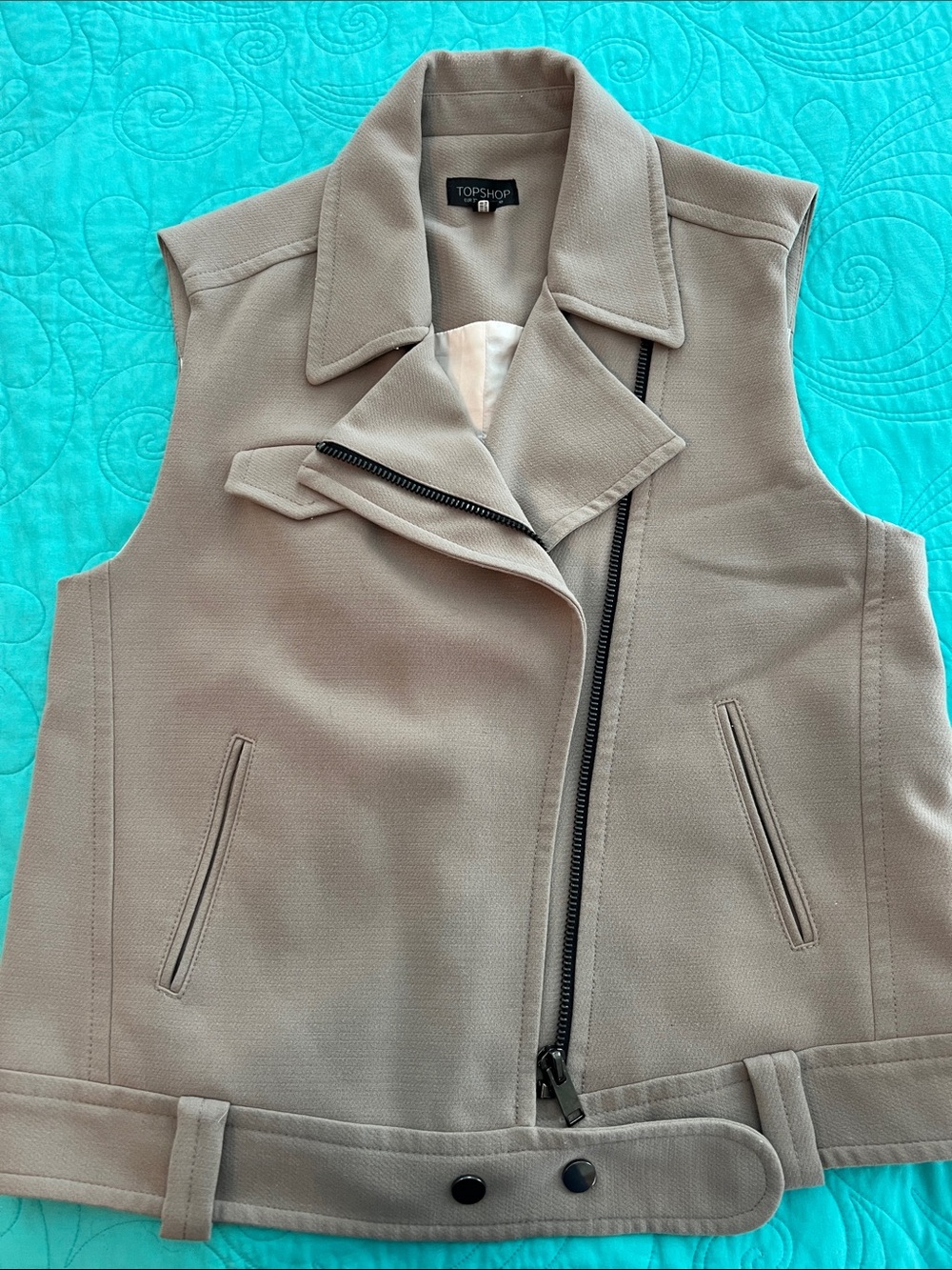 Topshop | Tan Biker Zip Up Vest 6